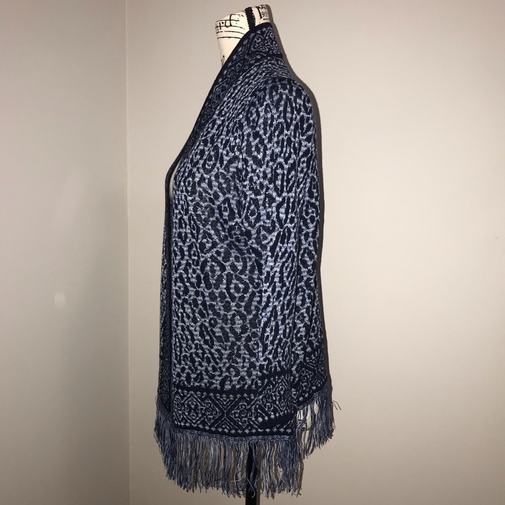 RUBY RD SLATE BLUE LEOPARD FRINGE OPEN CARDIGAN - image 3